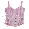 Women Tight Corset Vest Bustier Overbust Petal Bodice Lace Up Boned Shaping Tops Pink Costume Crops With 5 Buckles Party Wedding