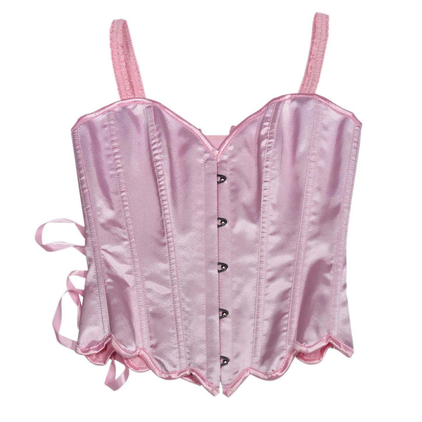 Women Tight Corset Vest Bustier Overbust Petal Bodice Lace Up Boned Shaping Tops Pink Costume Crops With 5 Buckles Party Wedding