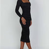 Herbst und Winter Damen Sexy Bodycon Kleid Quadratischer Ausschnitt Langarm Abendkleider für Damen