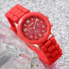4er-Set Damen Silikonuhr Weiß, Pink, Rot, Schwarz Quarzuhr-Set