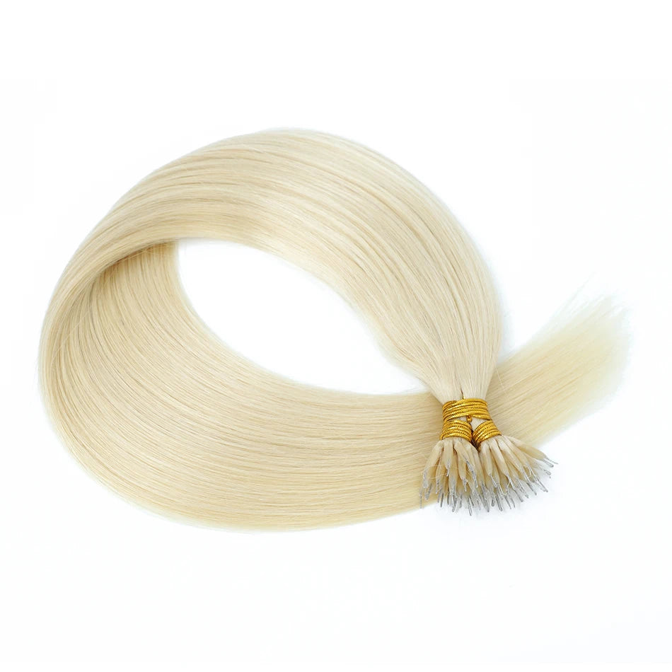 50Pcs Nano Ring Human Hair Extensions Straight Remy Micro Beads Ring Hair Extension 0.5g/0.8g/1g/Strand 12-26Inch Natural Color