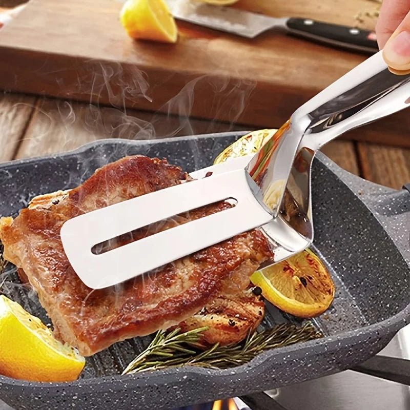 Stainless Steel Steak Clamps Kitchen Barbecue Food Flipping Spatula Tongs Clip Burgers BBQ Pizza Pies Fish Kitchen Bread Tongs