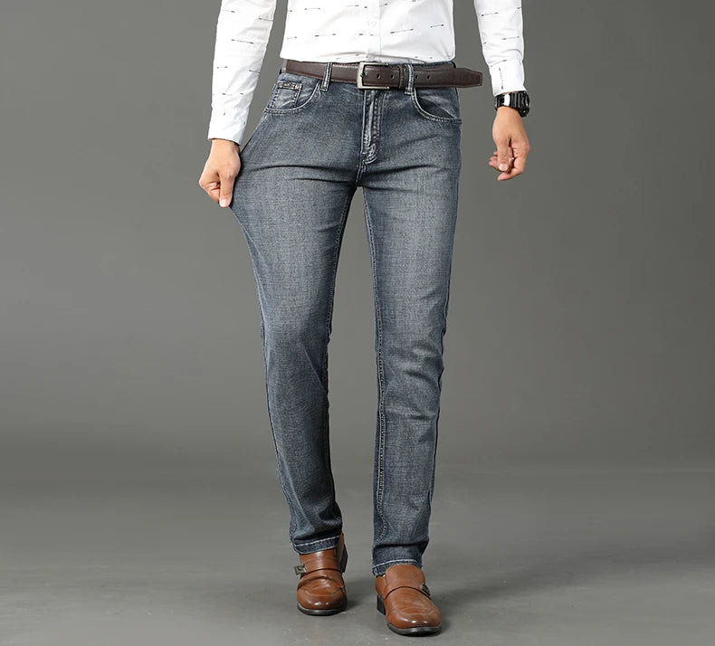Wthinlee Neue Business Herren Jeans Casual Gerade Stretch Mode Klassische Blau Schwarz Arbeit Denim Hosen Männliche Marke Kleidung