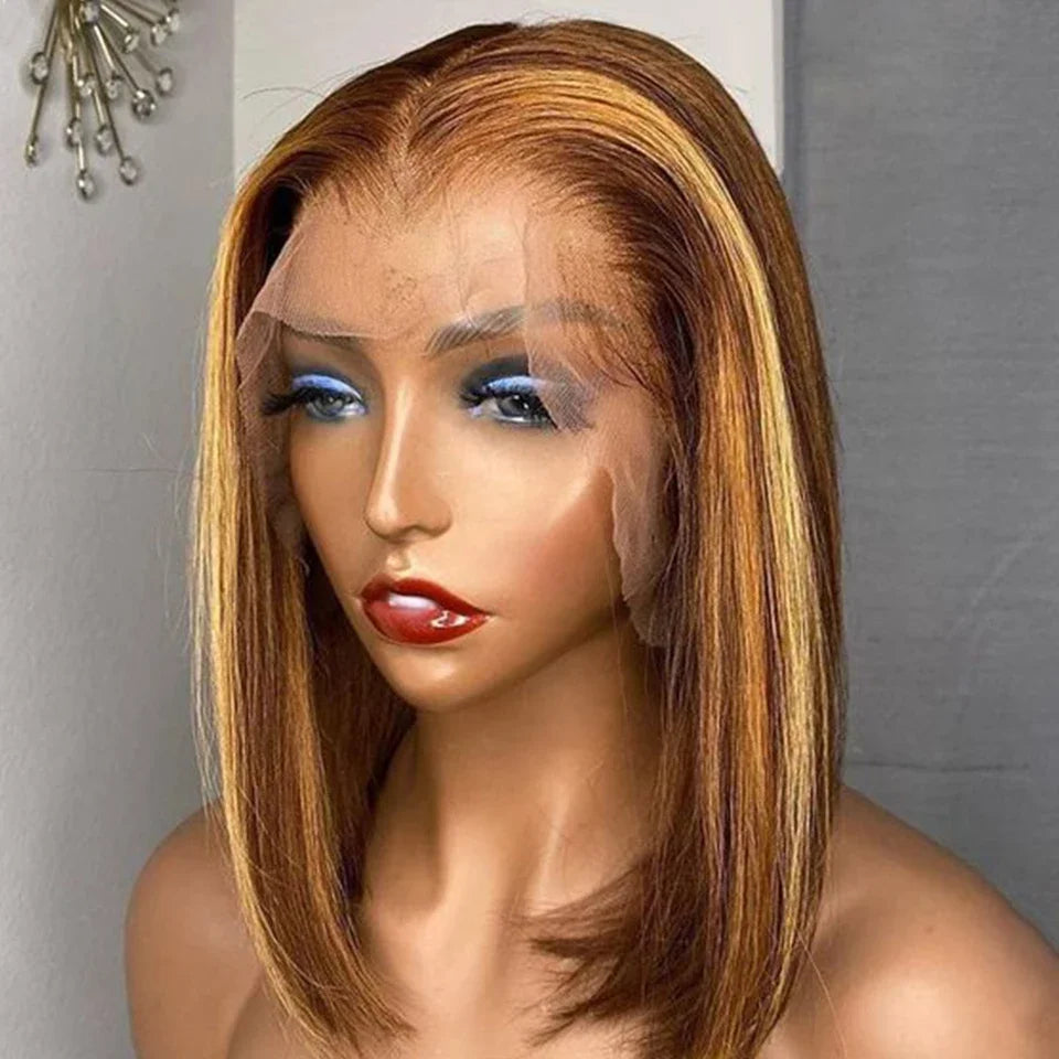 Peruanische Highlight P4/27 Bob Lace Front Perücken 100% Echthaar Perücken Bob Lace Perücken für Frauen Ombre Blonde Glatte Lace Closure Perücke