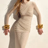 Articat Elegantes Mesh-Patchwork Langarm-Bodycon Party Club Abendkleid Sexy Doppellagiges Perspektivkleid Herbstkleidung