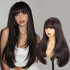 Light Brown Short Bob Layered Lace Front Wig With Bangs Straight Lace Frontal Wig 13x4 Glueless Synthetic Heat Resistant Cosplay