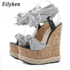 Eilyken Sommer Einfarbige Weiße Plateau Keilsandalen Damen Mode High Heels Knöchelriemen Offene Zehen Schuhe