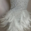 Women Luxury Rhinestones Pearls Feathers Halter Backless Short Dress Women Sexy Celebrate Birthday Dress Nightclub Stage Costume