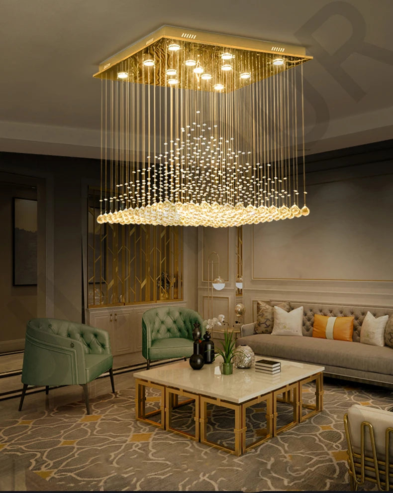 Kronleuchter K9 Kristall Pendelkugel Quadratischer Kronleuchter Beleuchtungskörper Regentropfen Vorhang Glas Kronleuchter LED-Licht