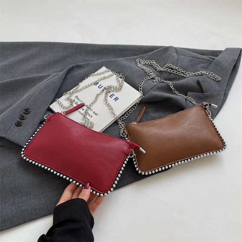 Einfarbige Design-Umhängetaschen für Damen, Mode-Ketten-Handytaschen, Mode-Schulter-Kuriertasche, Sac A Main weiblich
