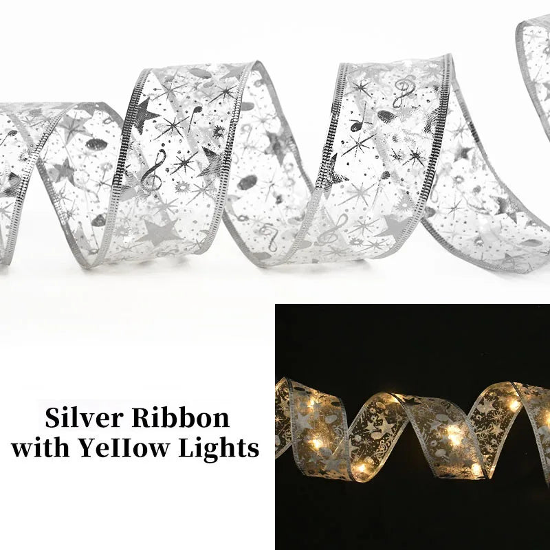 Weihnachtsdekoration LED-Band Lichter Weihnachtsbaumschmuck DIY-Spitzenschleifen Lichterkette Navidad Heimdekoration Neujahr 2023