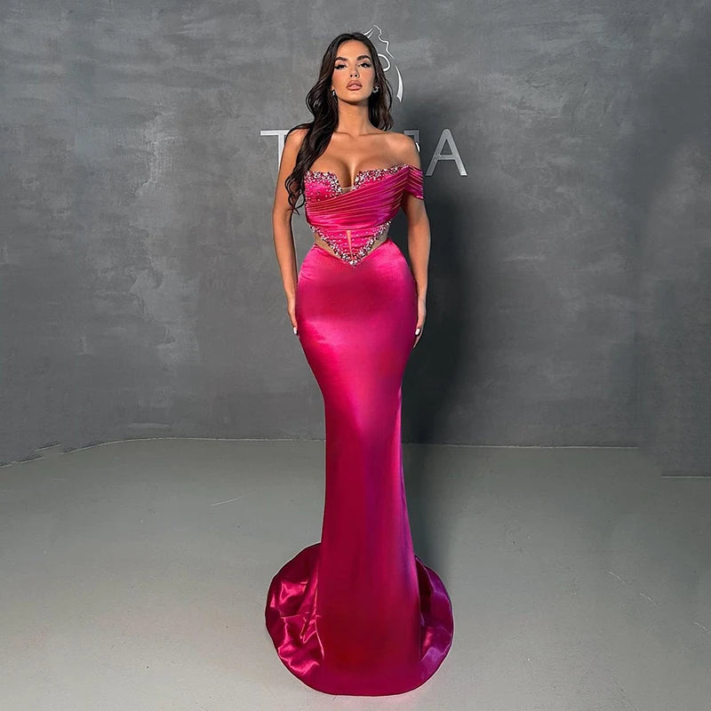 Thinyfull Sexy Women Mermaid Prom Evening Dresses Formal Beadings Hollow Out Night Party Cocktail Party Prom Gowns Custom Size