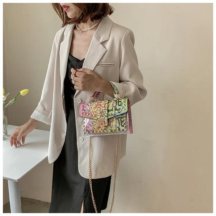 Marke Frauen Nieten Graffiti Umhängetaschen Mode Schultertasche für Damen Weibliche Luxus Designer Handtaschen 2023 Hohe Qualität