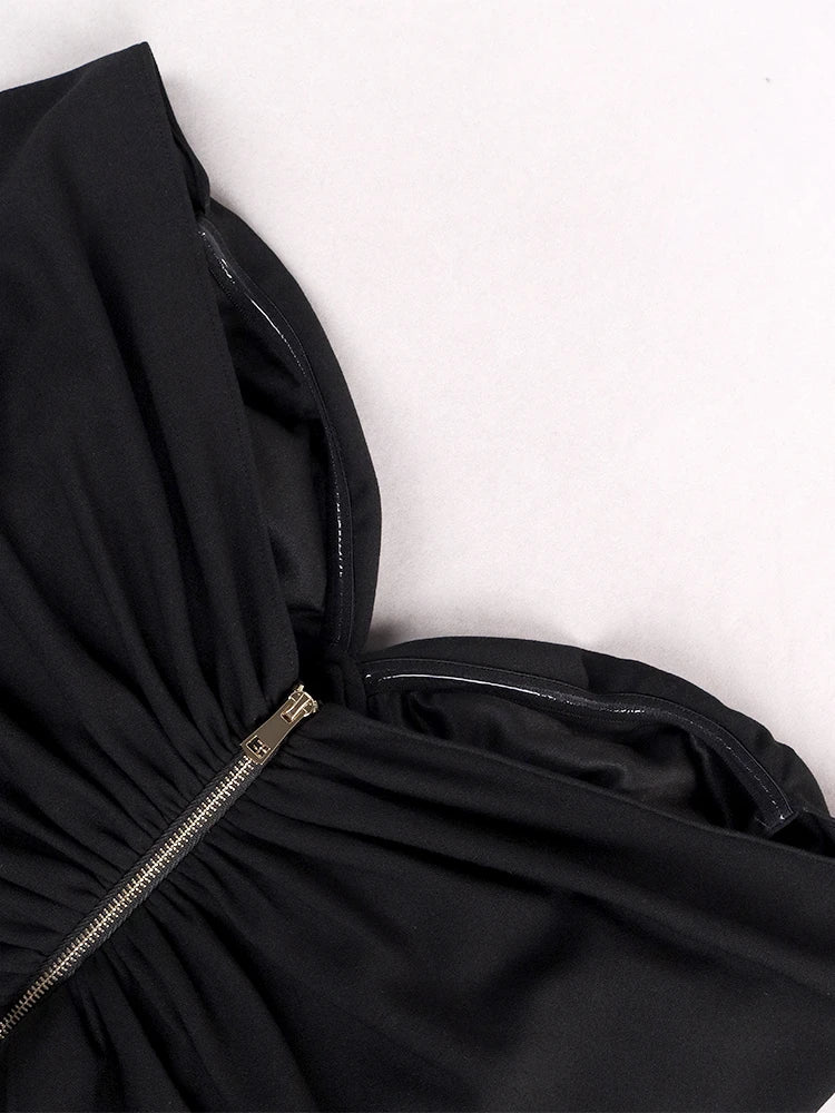 NewAsia Off-Shoulder Blazer-Kleid Zweireihig Rutschfest Rückenfrei Gerafft Tief Ausgeschnitten Reißverschluss Bodycon Robe Elegante Clubkleider