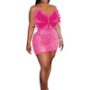 Znaiml Sexy Feathers Rhinestones Backless Diamond Sheer Mesh Bodycon Dresses for Woman Rave Club Birthday Party Night Vestidos