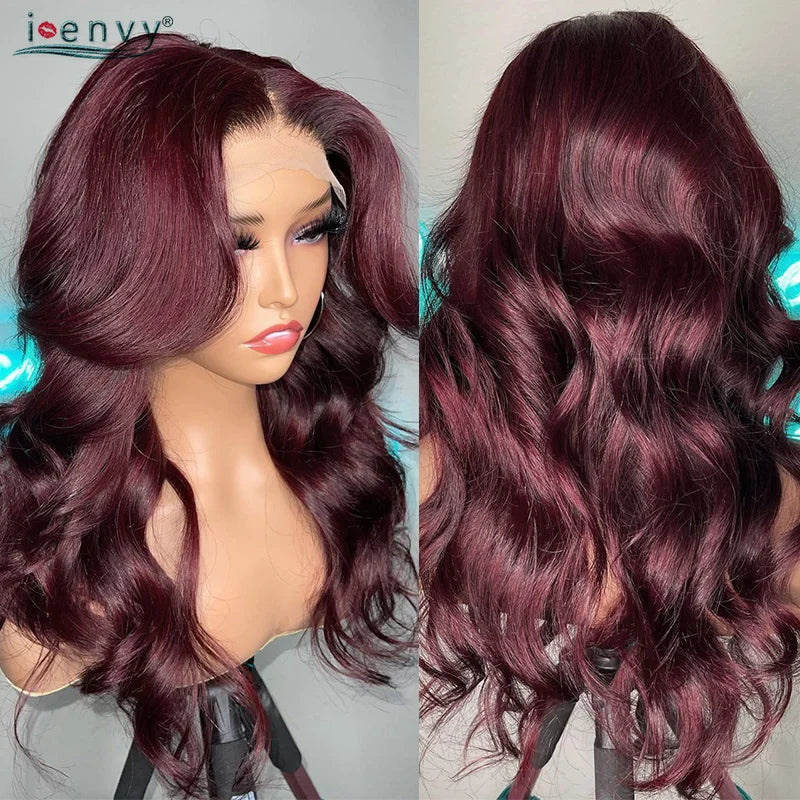 13X4 HD Transparente Lace Front Perücken Burgunderrote Echthaarperücken Vorgezupft 30 Zoll Body Wave Lace Front Perücken für Frauen Gelockt