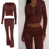 TARUXY Women Spring Outfits Casual Zipper Sweater Hoodie Set High Waist Flare Pants Suits Pink Knitted Womens Y2k Two Piece Set