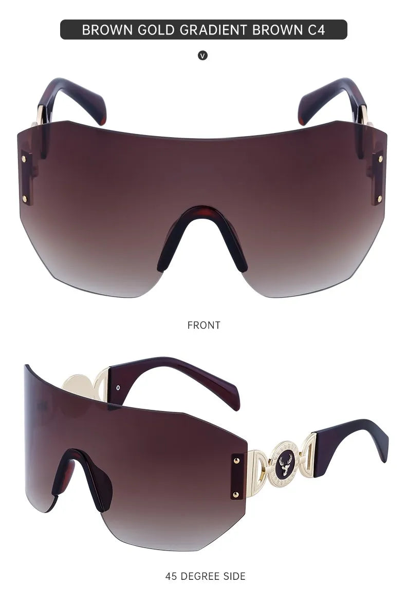 Oversized Shield Rimless Punk Sunglasses Women 2024 Luxury Brand Fashion Winged Sun Glasses For Ladies Shades Eyewear UV400