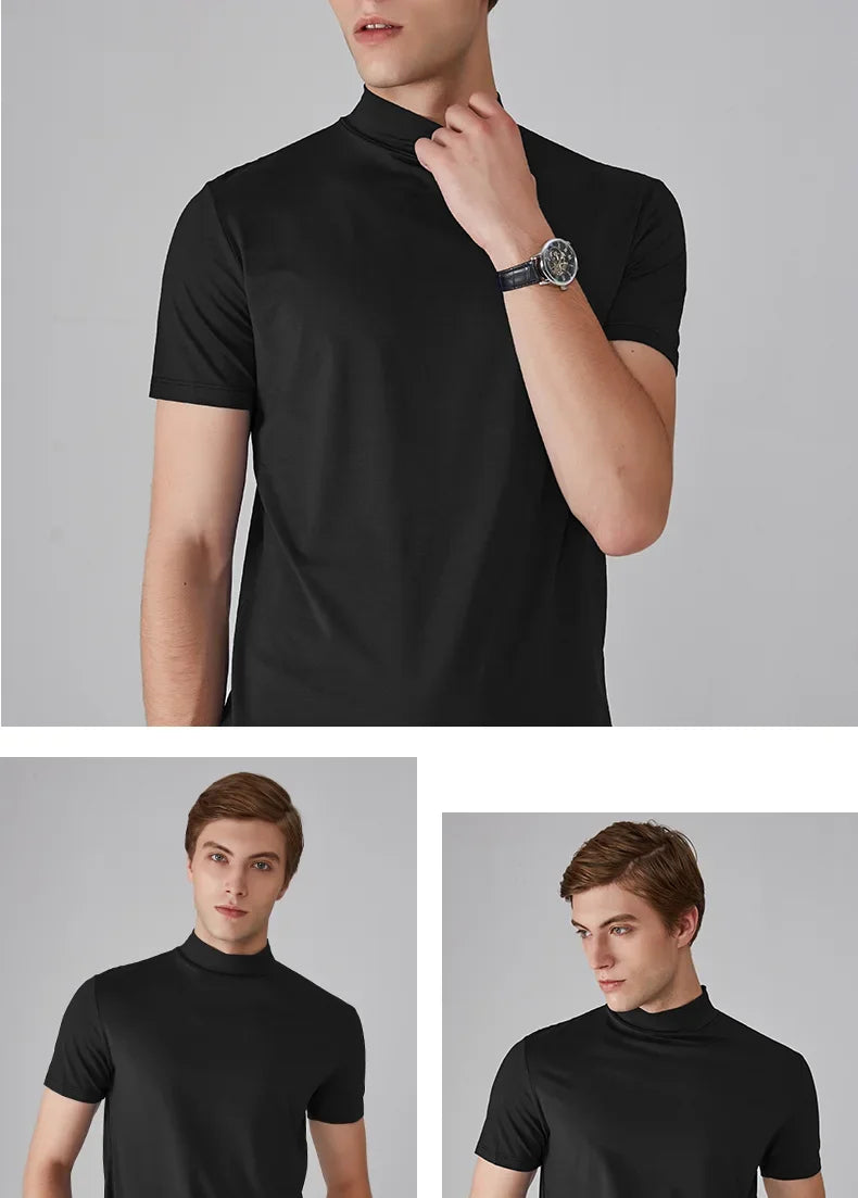 Long Sleeve T-shirt Thermal Underwear Tops Men Winter Clothes Thermal Shirt Autumn Men's Winter Tights High Neck Thin Slim Fit
