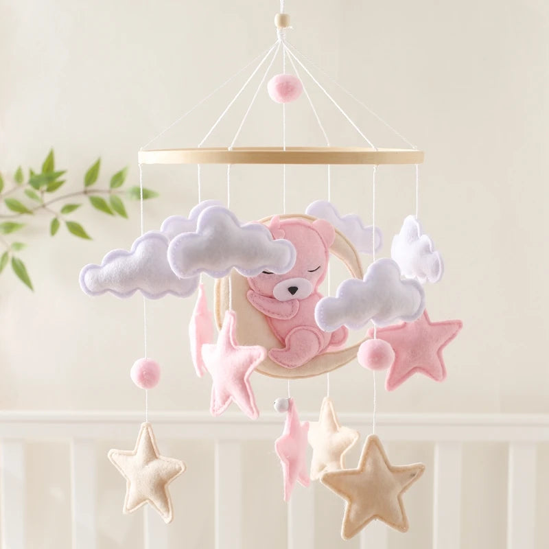 Baby-Kinderbett-Mobile-Rassel-Spielzeug 0-12 Monate Säugling Weicher Filz Teddy Samt Rosa Bär Bettglocke Hängendes Spielzeug Halterung Babybett Mädchen Spielzeug