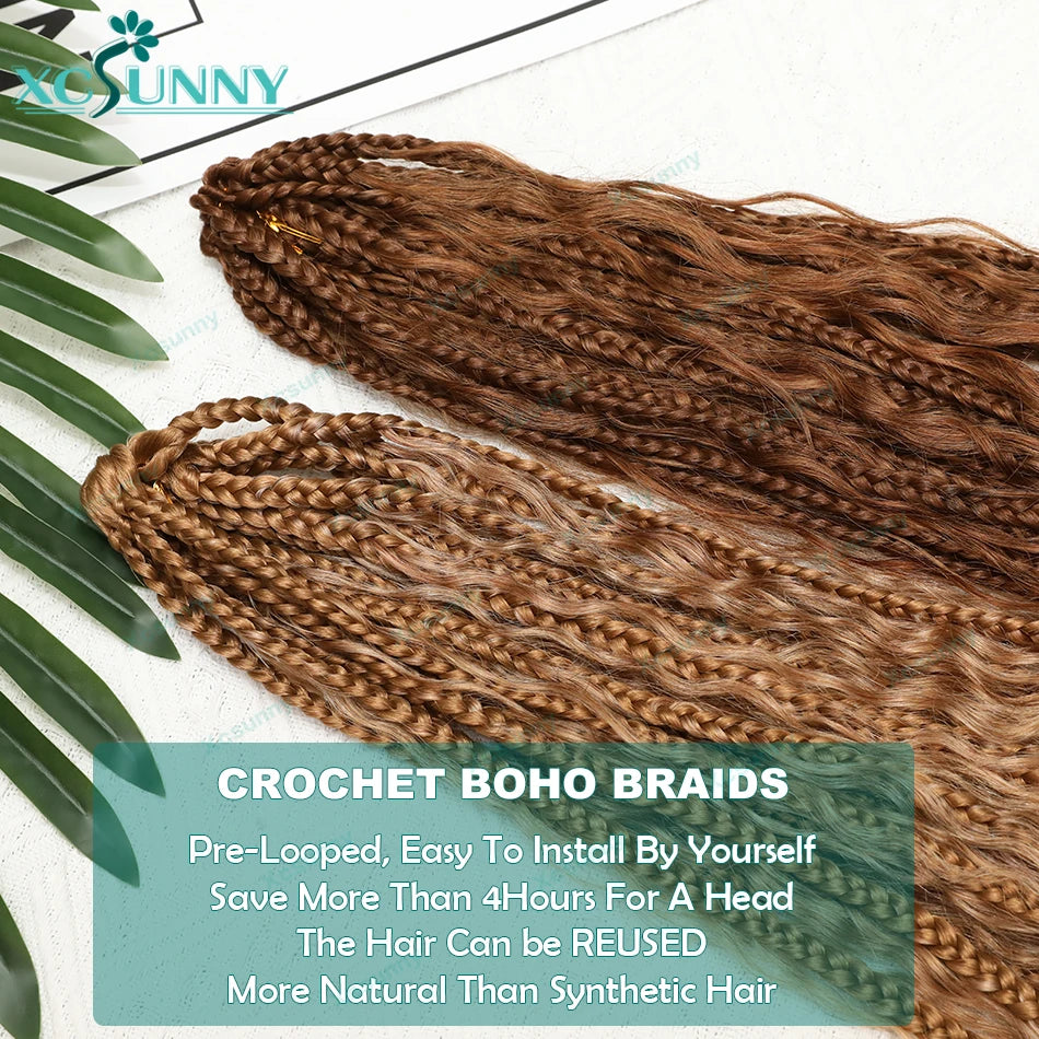 Crochet Braids Echthaar vorgeflochten Boho Box Braid Häkelzöpfe Echthaar vorgeflechtet mit lockigen Enden 100 Strähnen Farbe 30 27
