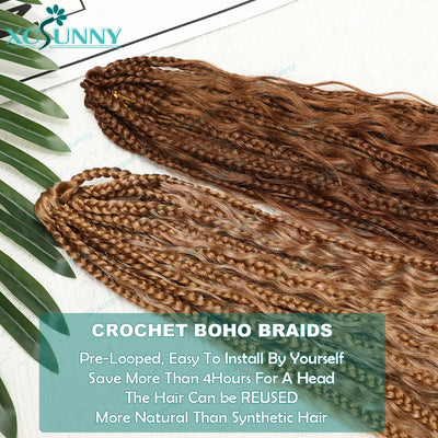 Crochet Braids Echthaar vorgeflochten Boho Box Braid Häkelzöpfe Echthaar vorgeflechtet mit lockigen Enden 100 Strähnen Farbe 30 27