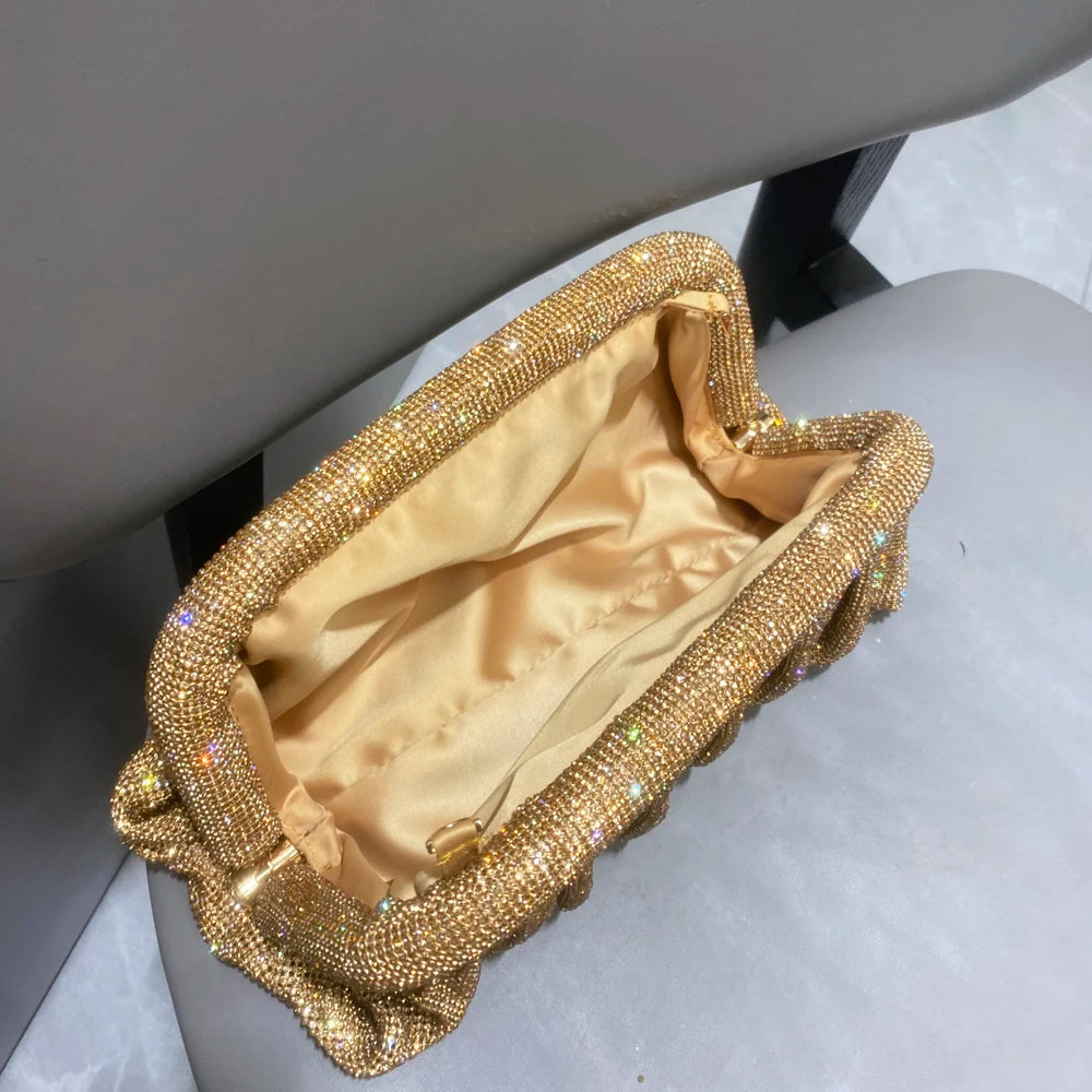 Shiny Rhinestones Handmade Evening Clutch Bags New Folds Purses and Handbags Luxury Designer Wedding Party High Quality