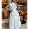 Summer Dresses 2024 Mock Neck Sleeveless Cutout White Maxi Dresses A-Line Elegant Pockets Casual Party Hollow Out Long Dress