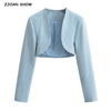 2023 Herbst V-Ausschnitt Offene Nähte Cropped Blazer Damen Langarm Kurze Anzüge Mode Oberbekleidung