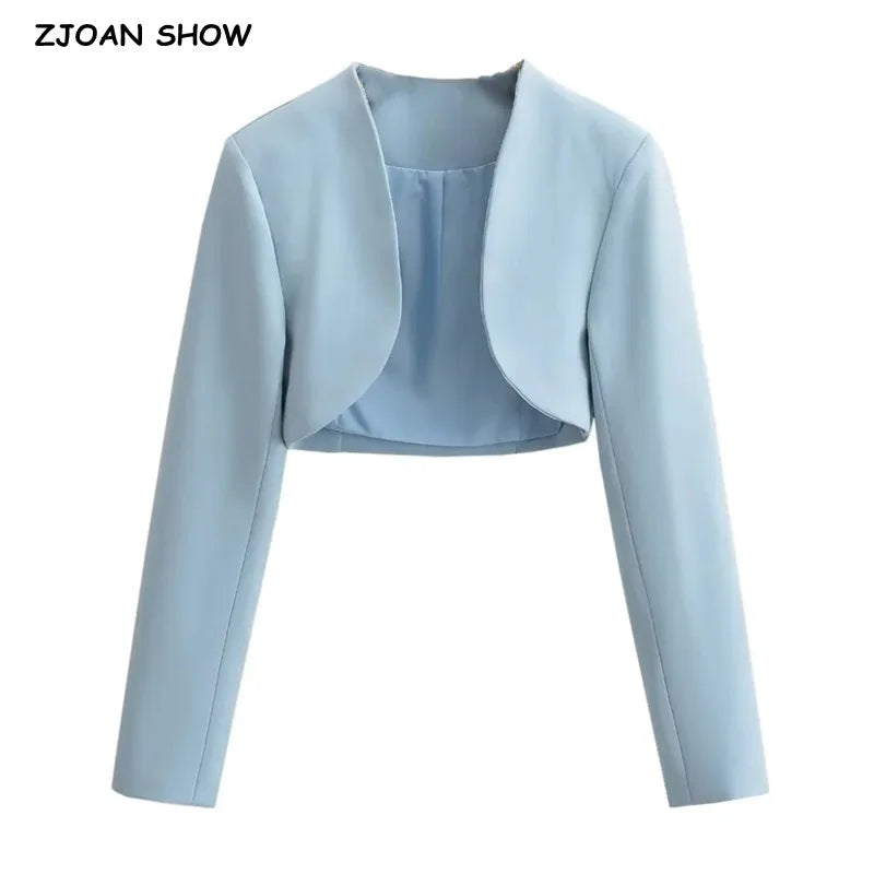 2023 Herbst V-Ausschnitt Offene Nähte Cropped Blazer Damen Langarm Kurze Anzüge Mode Oberbekleidung