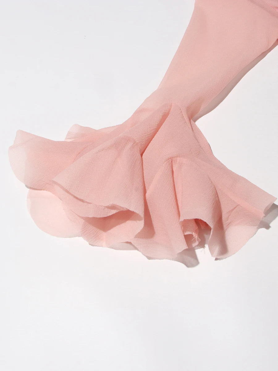 TWOTWINSTYLE Damenkleid Unregelmäßig Gefaltet Patchwork Mode Lang Laternenärmel Tailliertes Minikleid 2024 Neue Kleidung