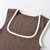 Woman Fashion Slim Solid Contrust Camis Casual Sleeveless Tanks Square Collar Crop Tops Clothing Streetwear Mujer 2024 Y2k