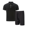 2025 Men Europe and the United States new summer Waffle solid color zip-up lapel short-sleeve suit shorts two sets