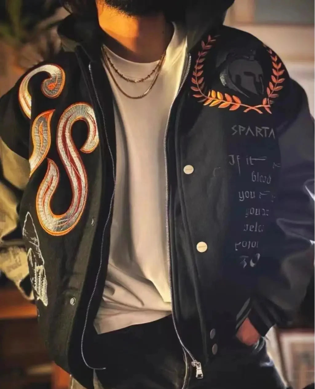 Bestickte College Jacke Herren PU-Lederärmel Oversized Bomberjacken Damen Baseball Mäntel Streetwear Herren Kleidung
