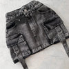 Harajuku Multiple Pockets Denim Plaid Skirt Goth Black Mini Skir Vintage Y2K New Fashion Womens Casual Versatile Sexy Streetwear