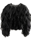 TWOTWINSTYLE Elegant Patchwork Ruffles Chiffon Blouses Women O Neck Lantern Long Sleeve Loose Shirt Female Clothing Fashion