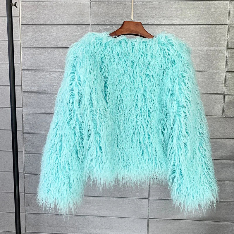 2023 Women Faux Fur Coat Autumn Winter High Quality Fluffy Short Coat Faux Fur Jacket