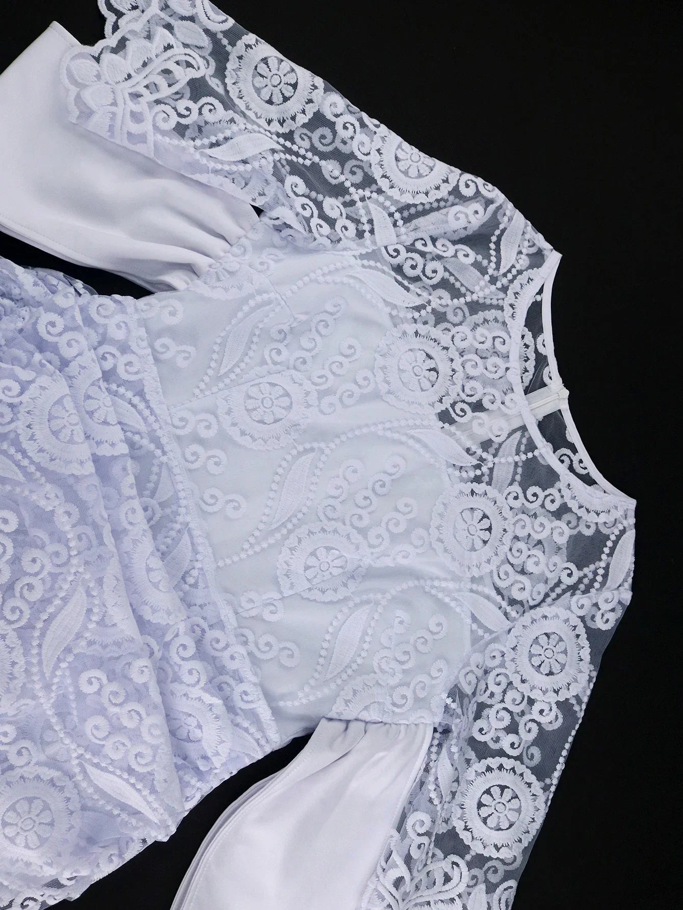 White Lace Dresses for Women Vintage Crew Neck Embroidery Tunic Package Hip Retro Elegant Midi Dress Holiday Party Wedding Gowns