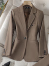 High Quality Long Sleeve Female Blazer Women Blue Coffee Khaki Single Button Slim Jacket Ladies Business Work Wear Formal Coat