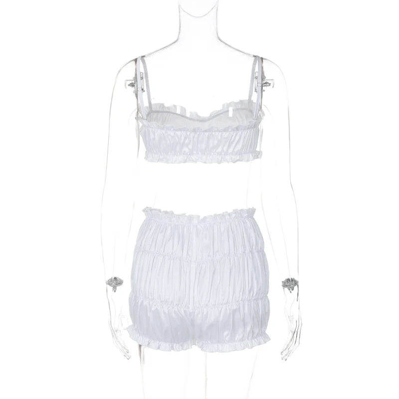 Dulzura Women'S 2 Piece Pleats Shorts Set Sleeveless Strappy Crop Tops And Sexy Shorts Matching Set Party Club