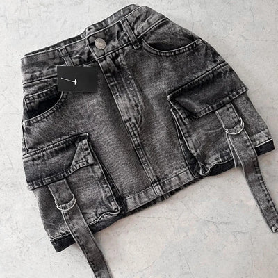 Harajuku Mehrere Taschen Denim Karo Rock Vintage Goth Schwarz Y2k Minirock Mode Damen Lässig Vielseitig Sexy Streetwear