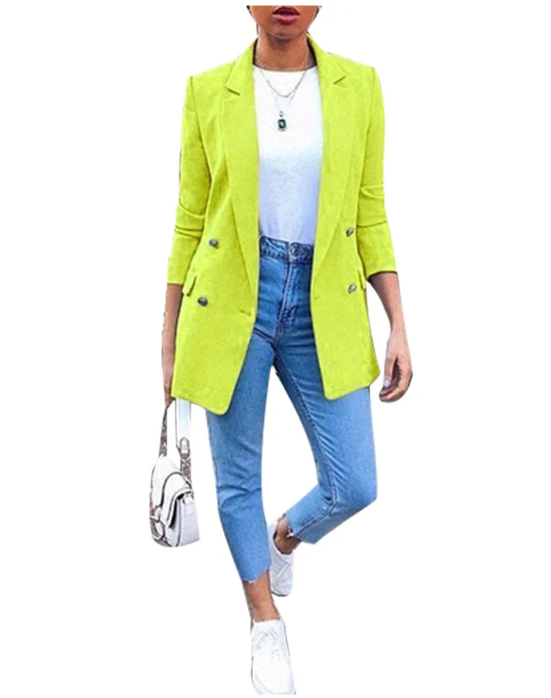 Women Fashion Solid Casual Suit Office Wear Vintage Long Sleeves Coat Spring Autumn Lady Jackets Blazers Jacket Lapel Outerwears