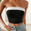 Color Block Crop Slim Tube Top Stylish Straight Neck Strapless Top For Summer Women's Clothing