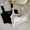 Women Embroid Letter Tank Tops With Bra Pad Casual Camis Y2K Crop Tops For Women Shoulder Belt Iron Ring Tank Tops