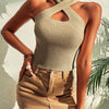 Summer New Women Heart Criss Cross Ribbed Knit Sleeveless Halter Crossfit Y2K Crop Top Clothes Femme Sexy Casual Backless Tank