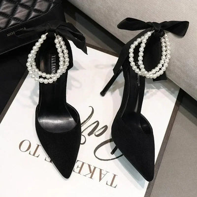 Comemore 2024 Sommer Schleife Schwarz High Heel Sandalen Schnürung Einfarbig Damenschuhe Mode Dünne Absätze Schnalle Damen Sandalen Bankett