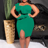 CM.YAYA Plus Size Women Ruffles Shoulder Sleeveless Bodycon Midi Dress 2023 Fashion INS Curve Sexy Party Club Dresses Vestidos