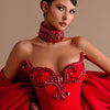 Luxury Red Sparkle Rhinestone Sheath Short Formal Party Dresses With Oversize Bow Cape Sexy Mini Women Birthday Dress