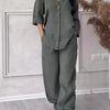 Cotton Linen Sets Two 2 Pieces Sale Casual Long Sleeve Button Loose Blouse Shirt&High Elastic Wide Leg Loose Pant Suits NMD-3021