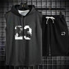 Summer New Men's Sleeveless Hooded T-shirt+shorts pants Sports two-piece set gym  Fashion  Casual Men Women Sports Two Piece Set